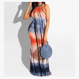 NWOT Elegant Tie-Dye Maxi Dress